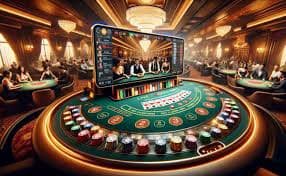 Studio dealer Taiwan Pools tri88 dengan meja kartu dan pencahayaan broadcast profesional